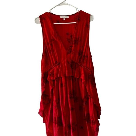 IRO Red Sleeveless Floral Asymmetrical Midi Dress Women's EU Size 40 US size 8 - Picture 2 of 12